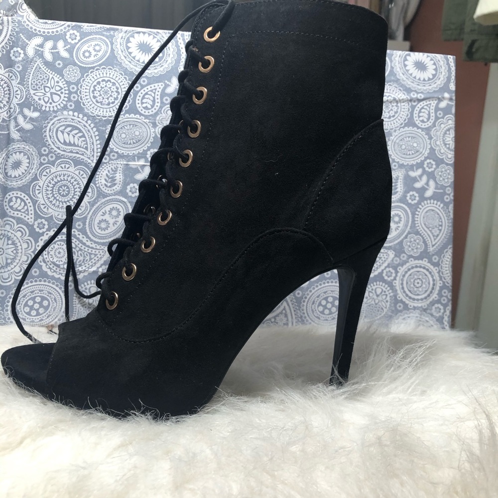 Black lace up booties